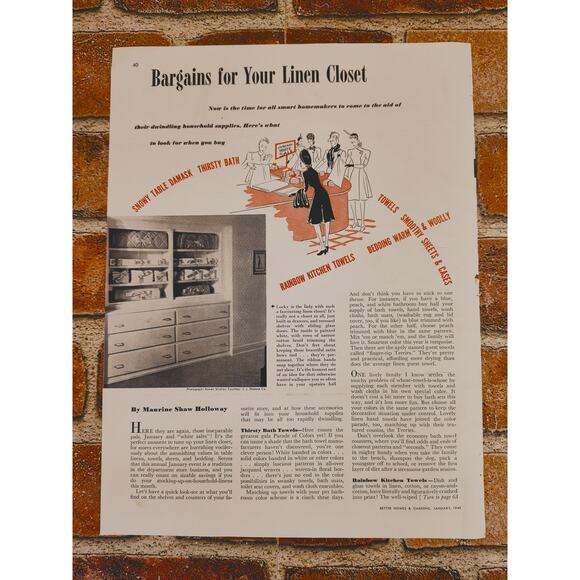 1941 Bargains for Your Linen Closet Vintage Print Article MCM January White Sale - Picture 5 of 10